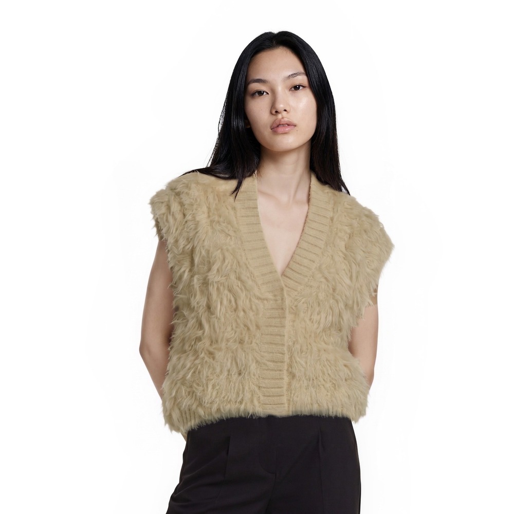 NWT Mustard Seed Cardigan Sweater Vest Women's Size‎ Medium Cream Shaggy Fringe